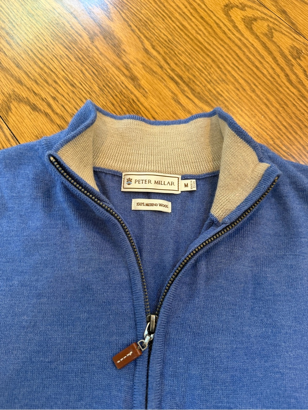 Peter Millar Blue Merino Quarter-Zip Sweater with Cream Inner Collar